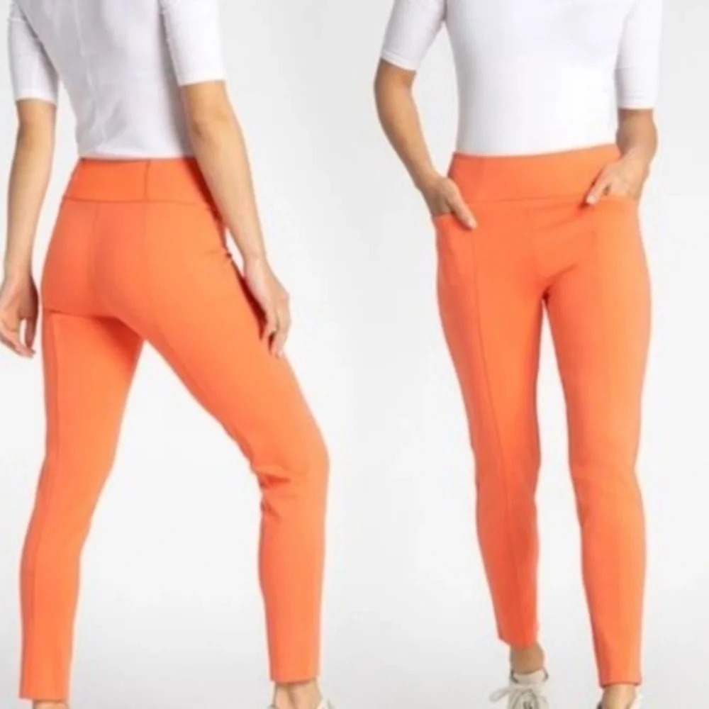Betabrand Power Down Skinny Pants Orange Coral